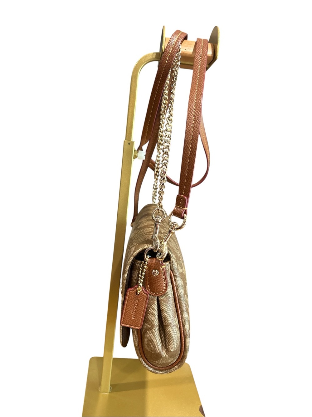 Coach Signature Print Turnlock Shoulder/Crossbody Bag in Tan - Picture 3 of 8